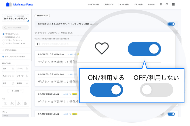 使うフォントはON/OFFで切り替え